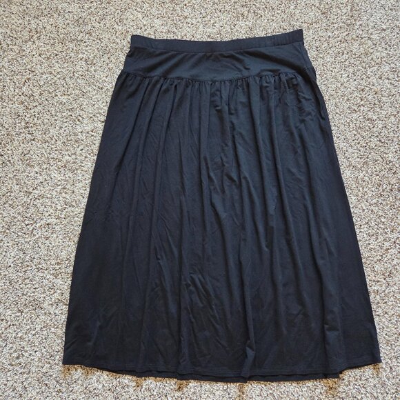 Eileen Fisher Skirt Womens Large Jersey Black Swing Pull On Tencel Blend Midi - Picture 1 of 6
